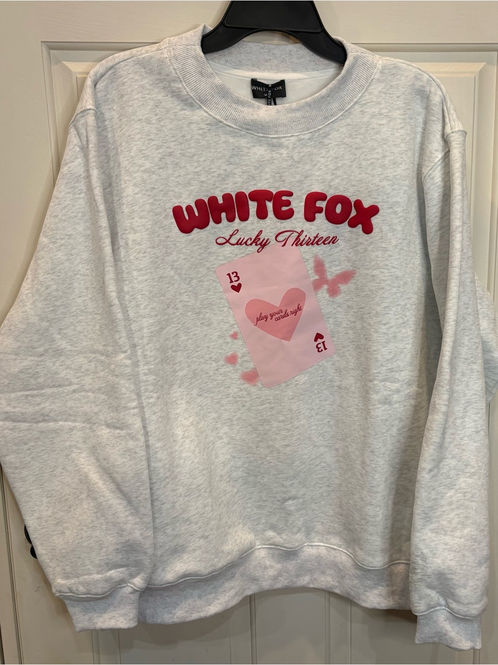 White Fox Boutique Light Gray Sweatshirt with Pink Graphic